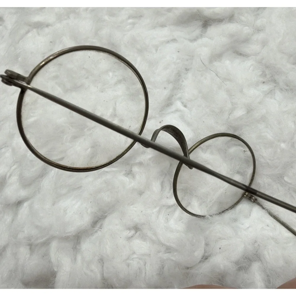 Antique Glasses Wire Silver Wire Rim Round Early 1900's Vintage Optical Wig Case